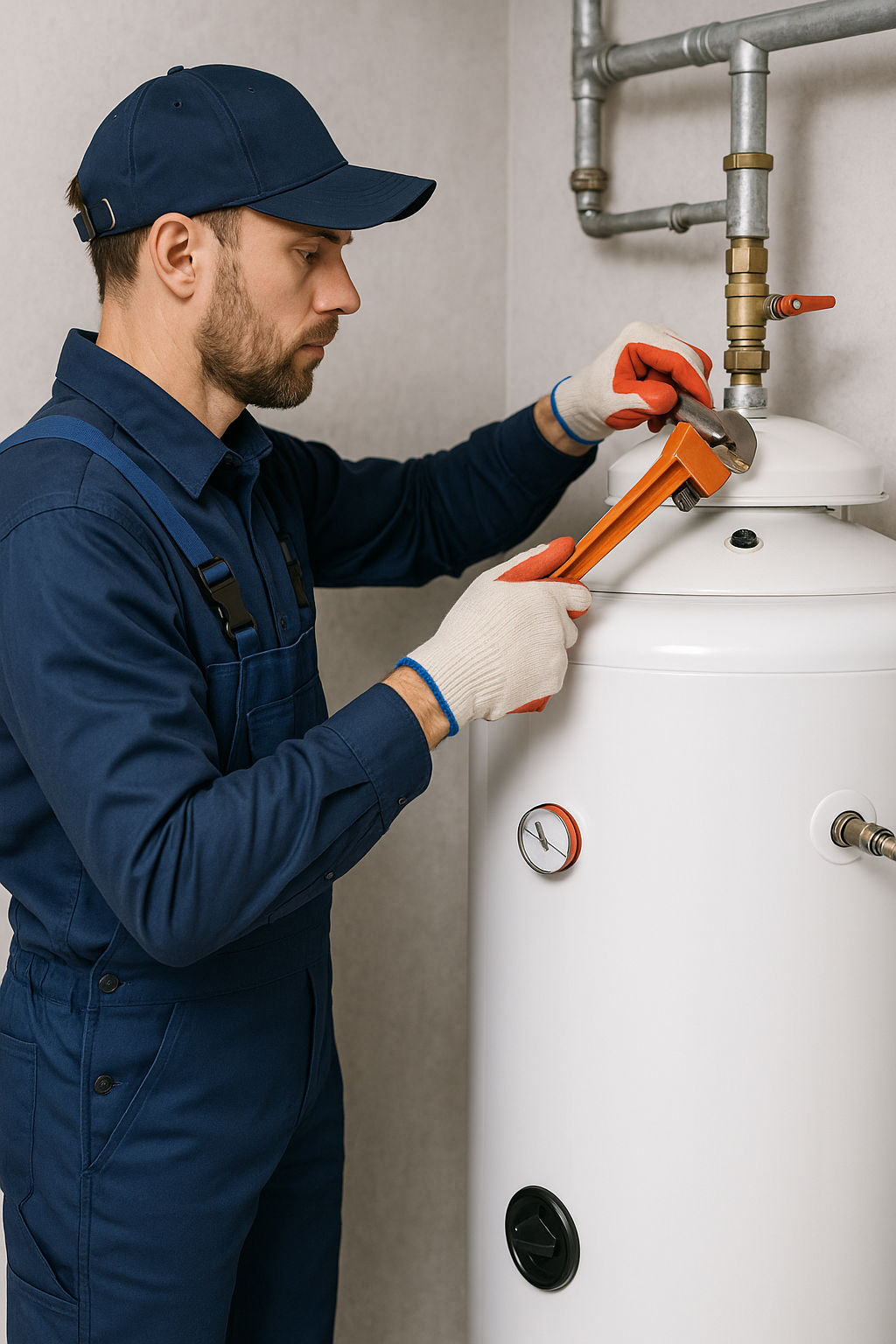 A technician installing a hot eater heater in Denver Co